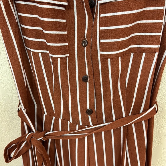 Monteau womans Rust pin striped Wide leg pant jumpsuit size small - Picture 6 of 8